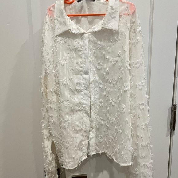 Zara White Textured Button-Up Blouse - Picture 1 of 5